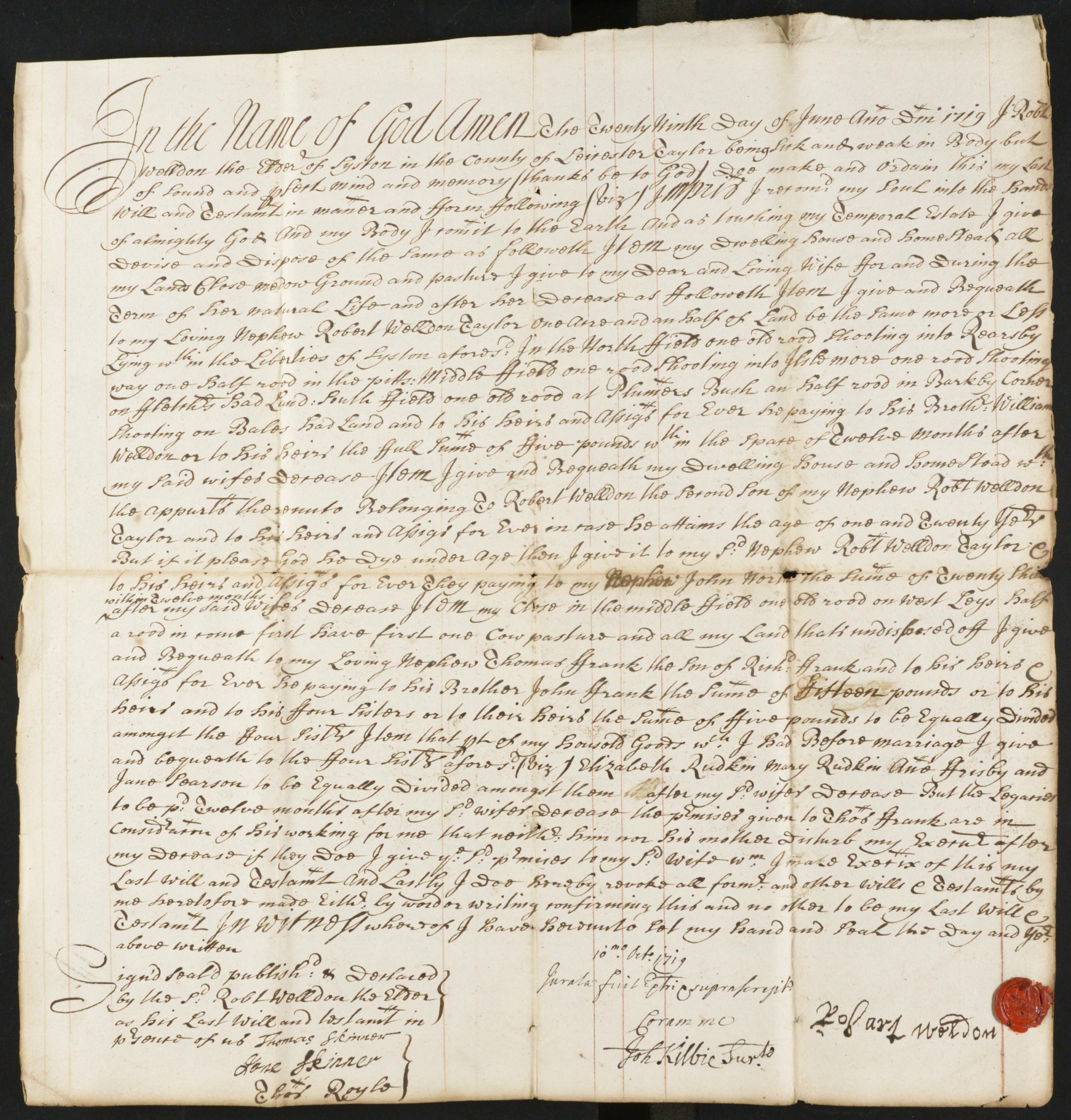 Robert's will of 1719
